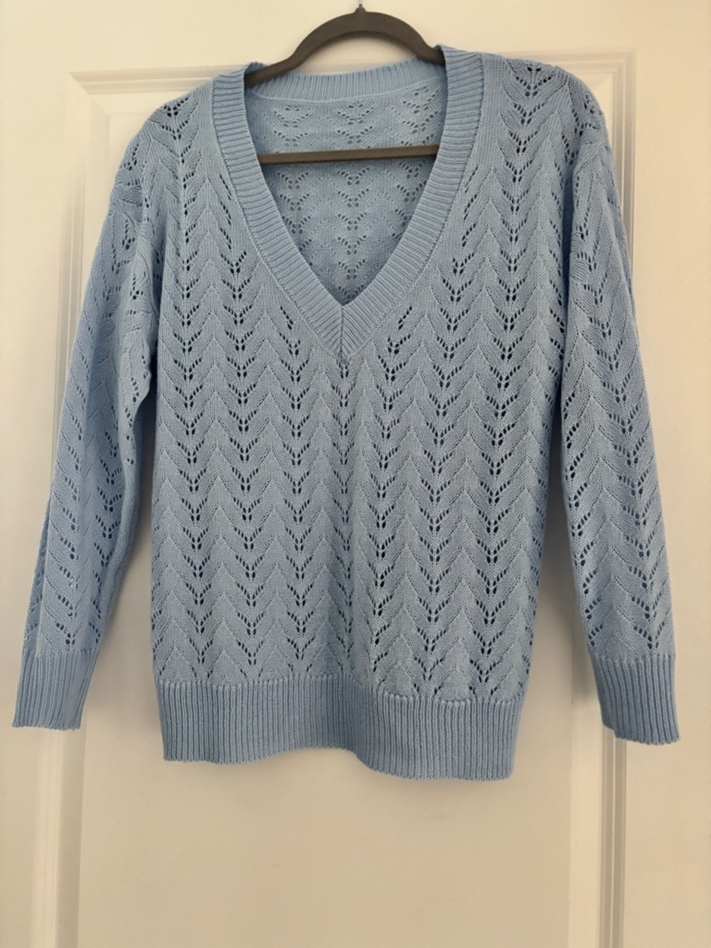 SHEIN Light Blue V-Neck Pointelle Knit Sweater